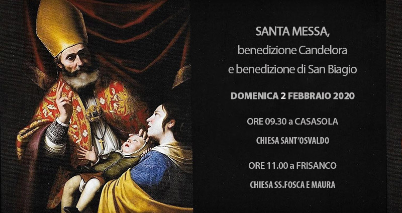 Santa Messa, benedizione Candelora e benedizione di San Biagio